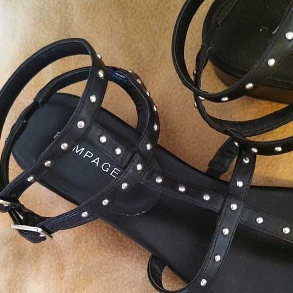 Black Leather Silver Studded Strappy Sandals by Rampage Size 10 - Picture 3 of 4